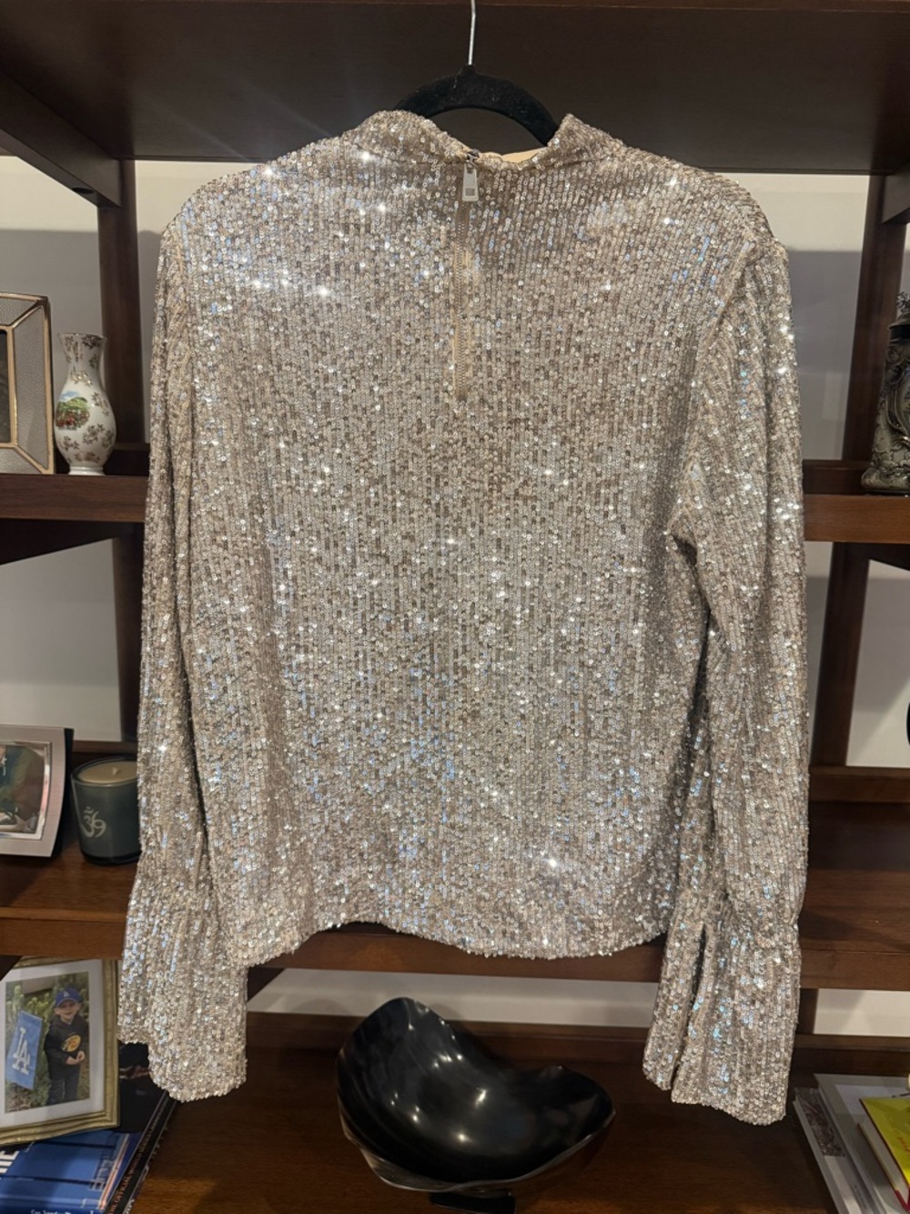 Zadig and Voltaire Tummy Silver/Gold Sequin Long Sleeve Top - Picture 6 of 8